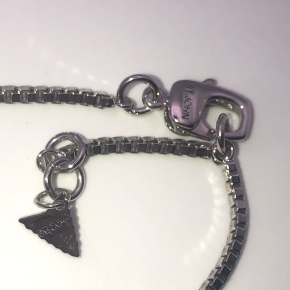 90s St John Collection Silver Tone Geometric Textured Statement Necklace 20” - Picture 5 of 7